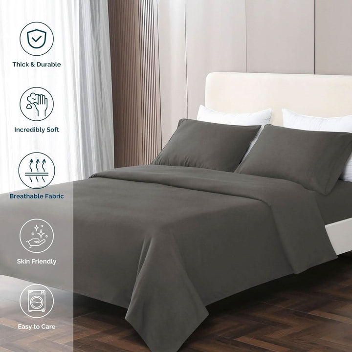 Ultra Soft Brushed Microfiber Bed Sheets Set, Dark Grey - GOKOTTA