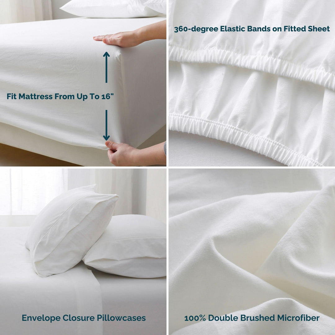Ultra Soft Brushed Microfiber Bed Sheets Set, White - GOKOTTA