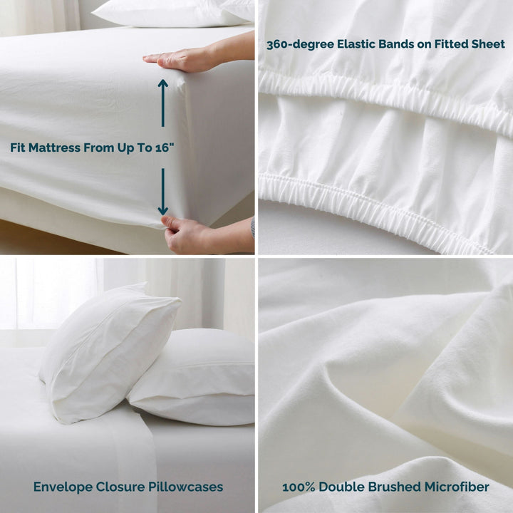 Ultra Soft Brushed Microfiber Bed Sheets Set, White - GOKOTTA